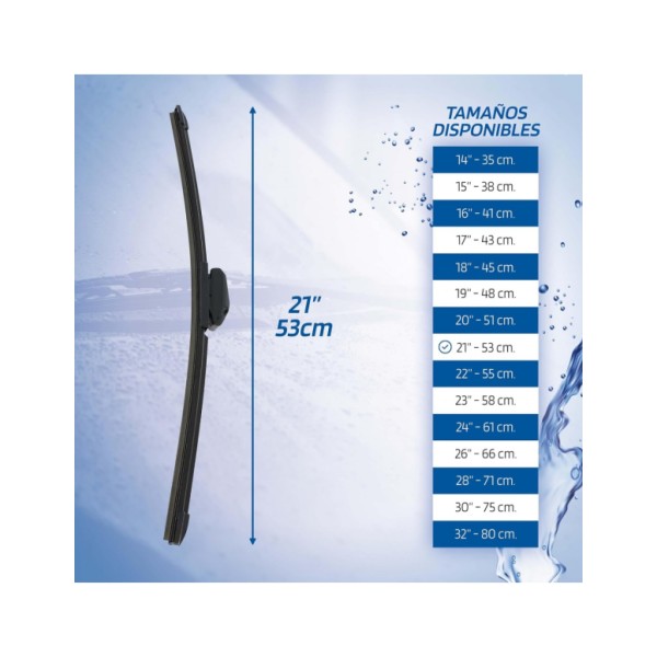 Escobilla Limpiaparabrisas Modelo Aquan53 Ultra Flex Series 21" 53 cm 1 Unidad con 8 Adaptadores